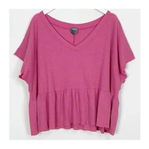 ARULA Raspberry V-Neck Flutter Sleeve Peplum Tunic